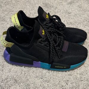 Adidas Black Sneakers with Purple and Teal Highlights